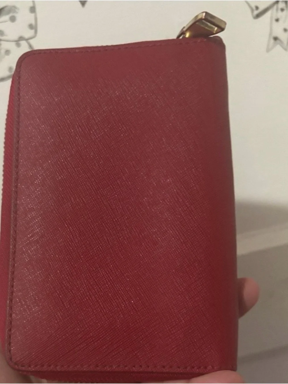 Tory Burch Red Zip-Around Saffiano Wallet with Gold Logo